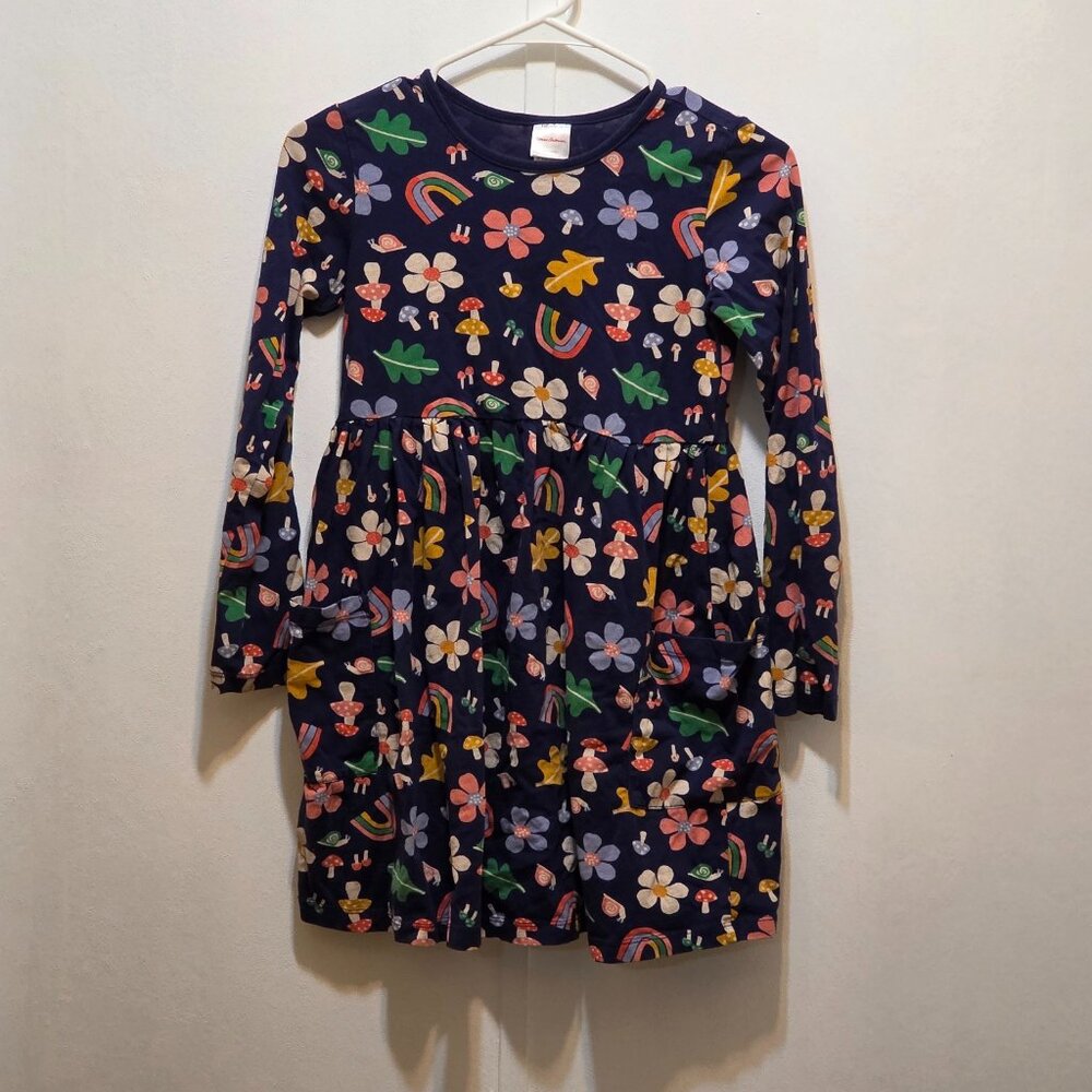 Hanna Andersson Blue Floral Rainbow Mushroom Leaves Skater Dress 140 cm 10 US